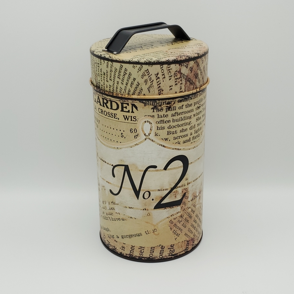 Last One! Food Safe Tin Canister Set Rustic Newsprint - Picture 4 of 6